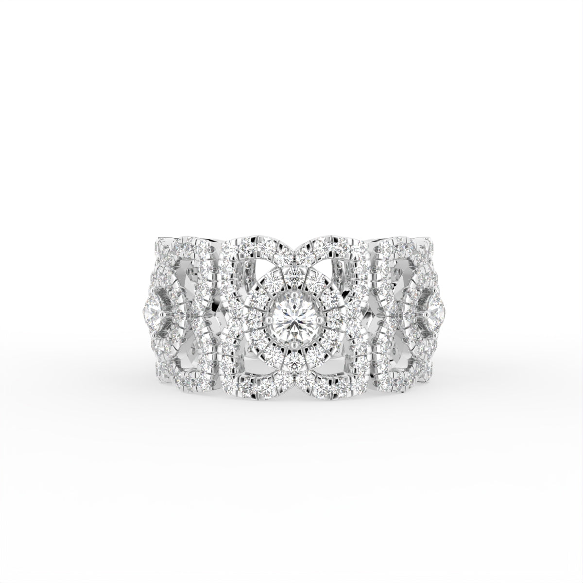 18K Floral Pave Diamond Ring — TOP