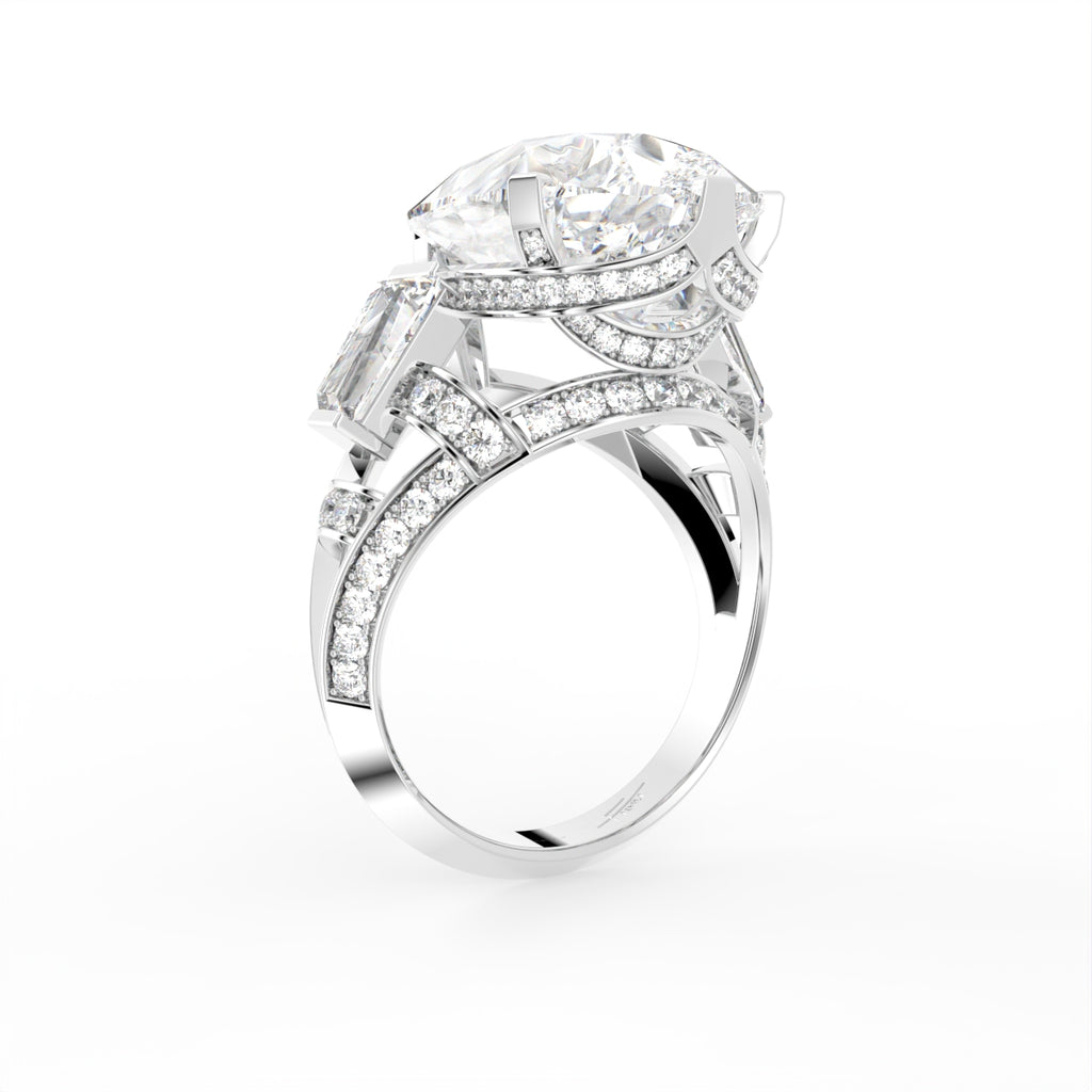 18K Pear Diamond Twisted Band Ring — 3D VIEW