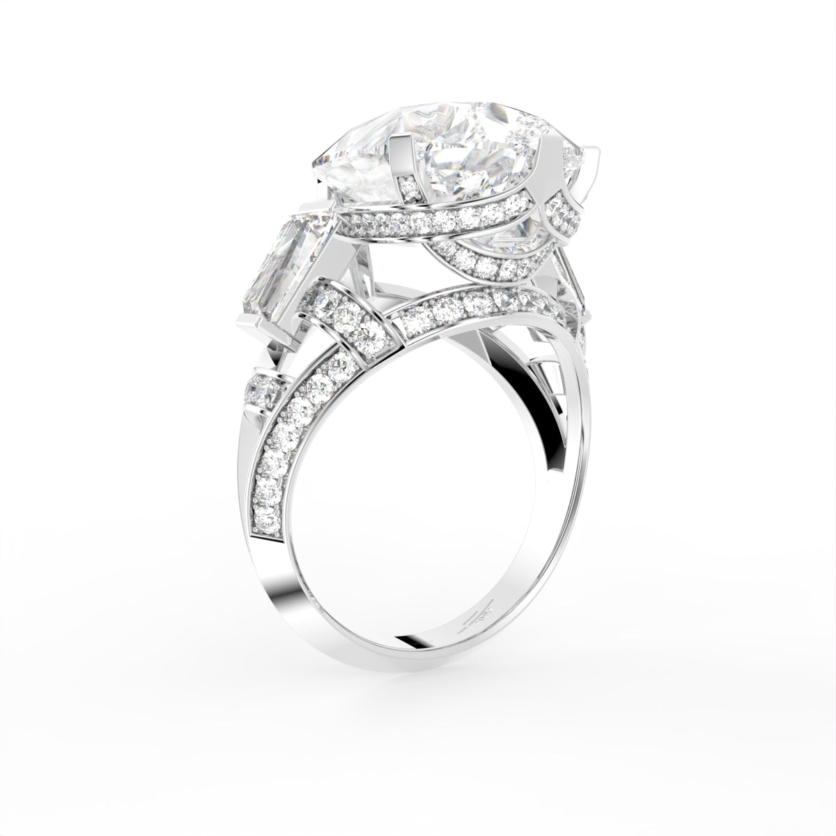 18K Pear Diamond Twisted Band Ring — 3D VIEW