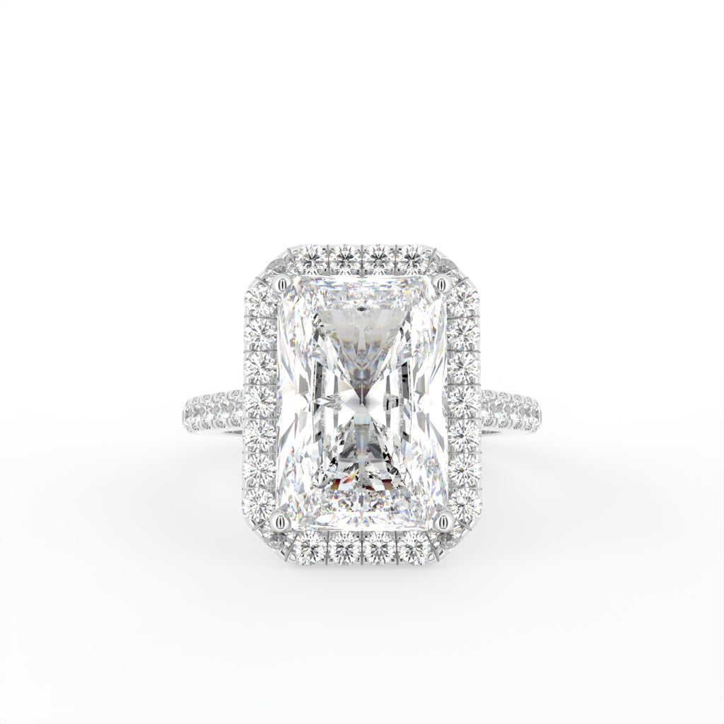 18K White Gold Halo Emerald Diamond Engagement Ring — TOP