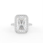 18K White Gold Halo Emerald Diamond Engagement Ring — TOP