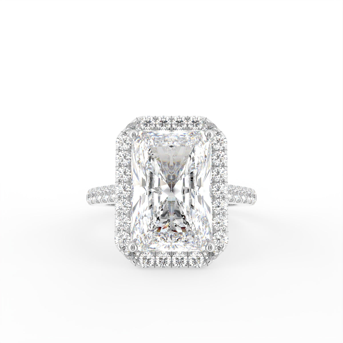 18K White Gold Halo Emerald Diamond Engagement Ring — TOP