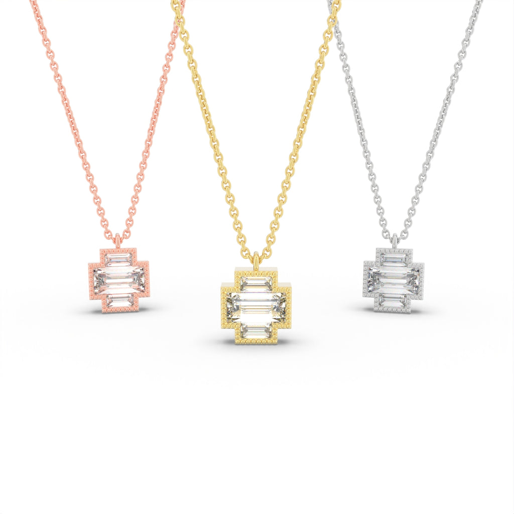 14K White Gold Baguette Diamond Pendant — 3 COLOR