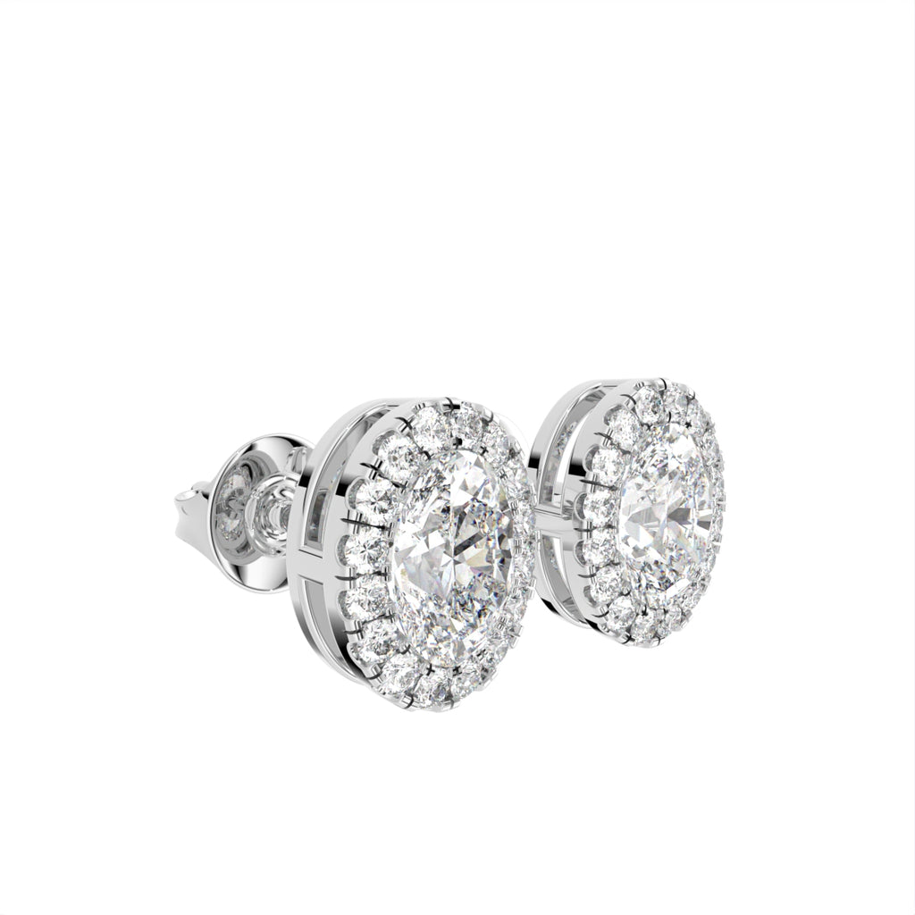 18K Round Halo Diamond Earrings — 3D VIEW