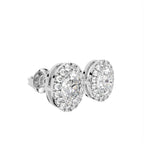 18K Round Halo Diamond Earrings — 3D VIEW