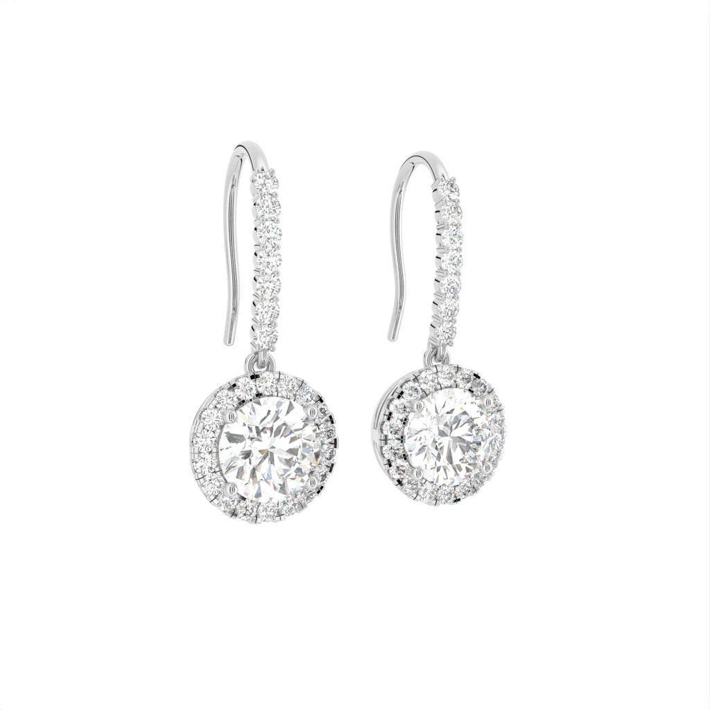 18K Round Diamond Drop Earrings — 3D VIEW