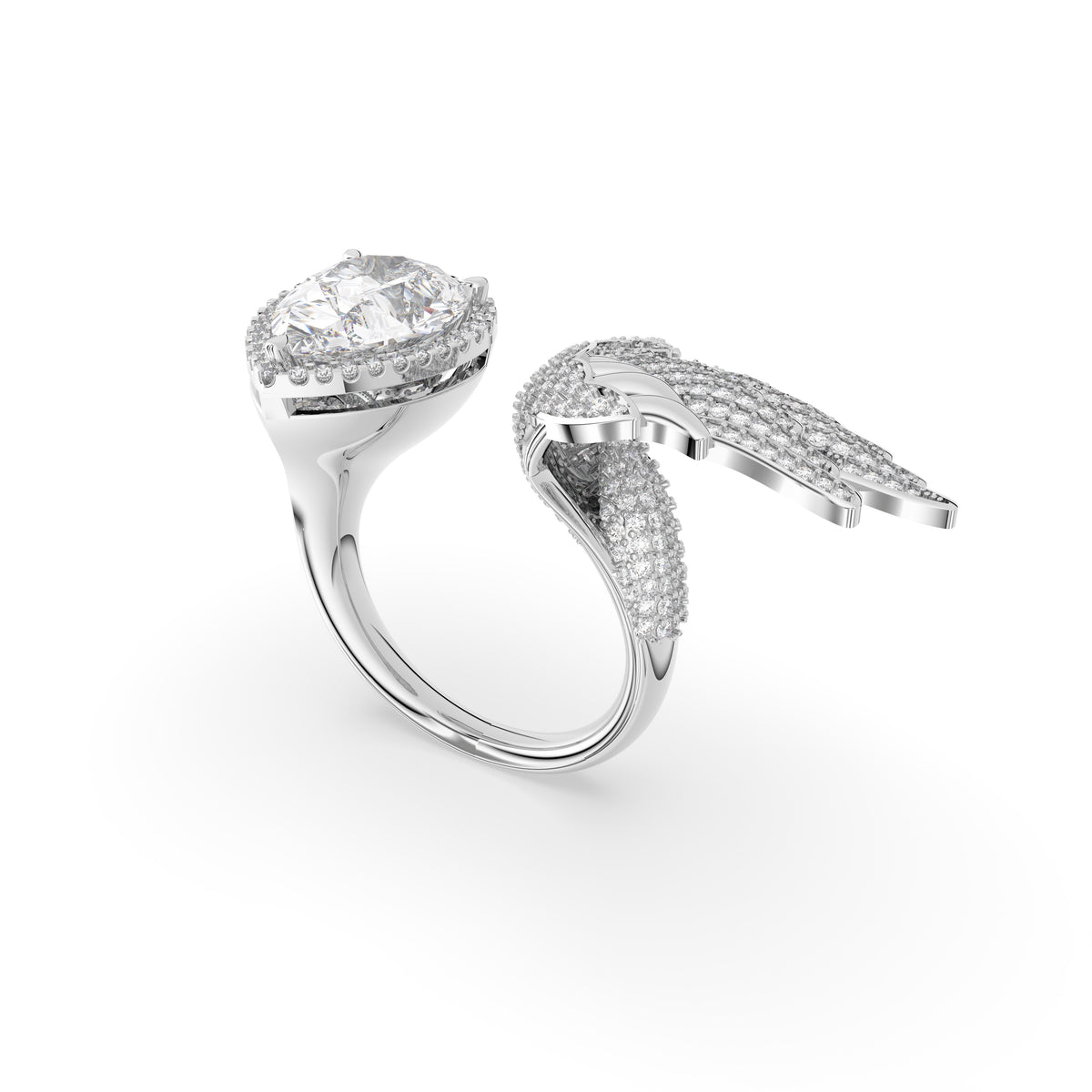 18K Bespoke Pear and Wing Diamond Ring — 3D VIEW