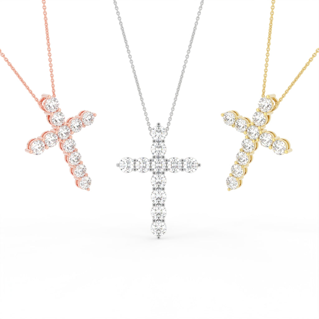 18K Cross Round Diamond Pendant — 3 COLOR
