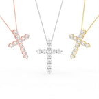18K Cross Round Diamond Pendant — 3 COLOR