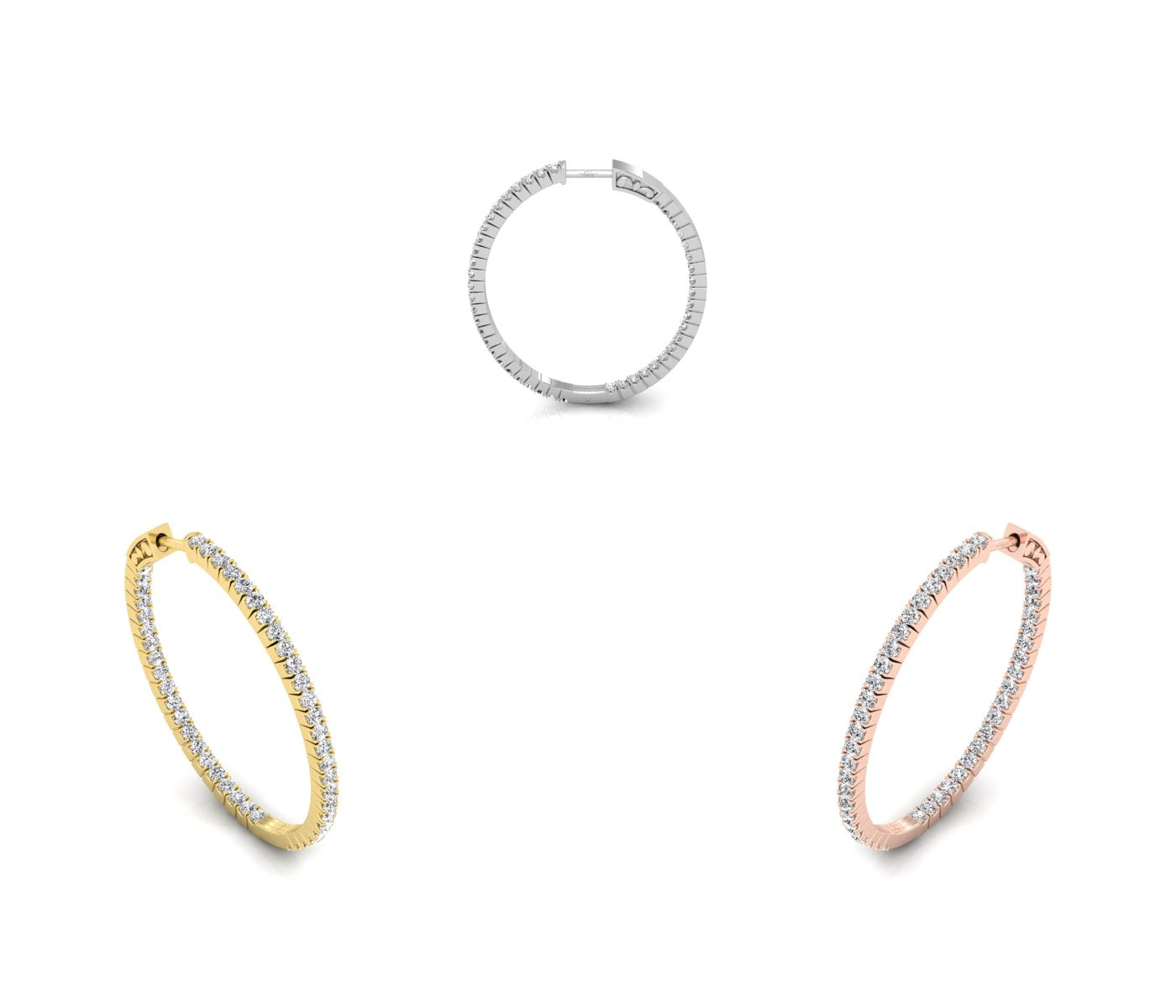 18K Diamond Hoop Earrings — 3 COLOR