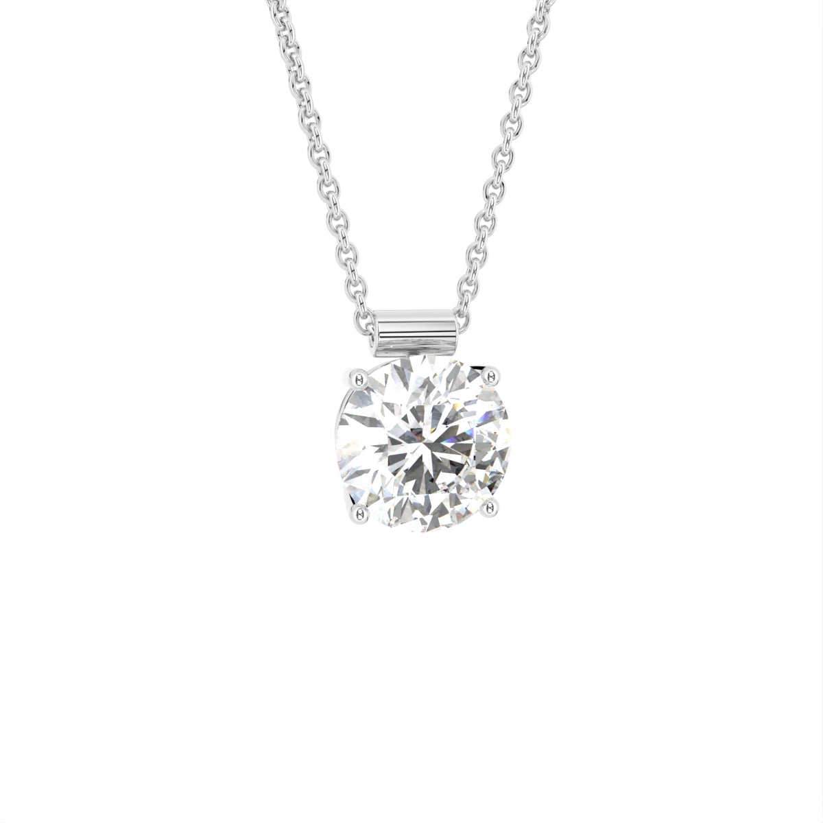 18K White Gold Solitaire Round Diamond Pendant — 3D VIEW