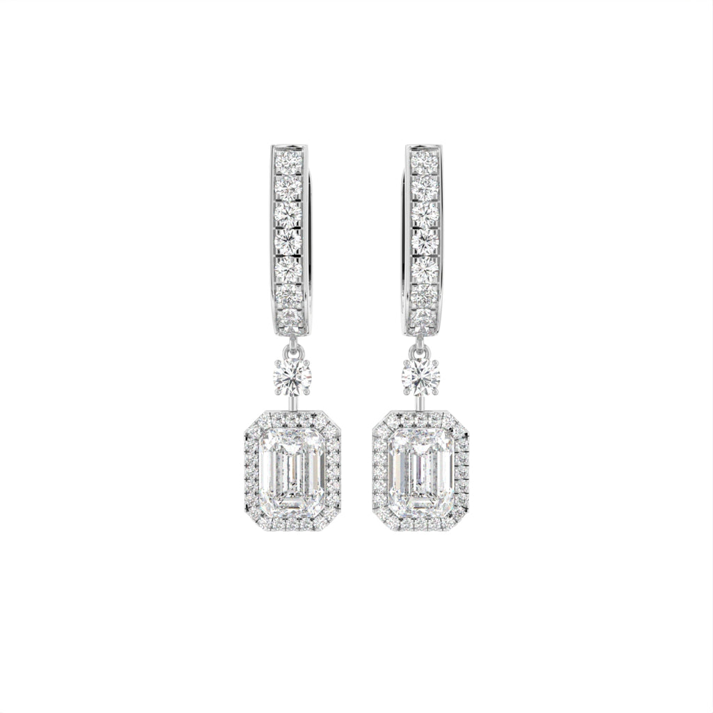 18K Halo Round Diamond Drop Earrings — TOP
