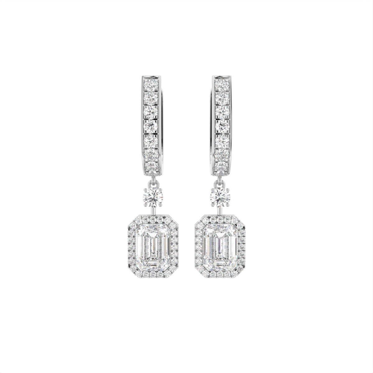 18K Halo Round Diamond Drop Earrings — TOP