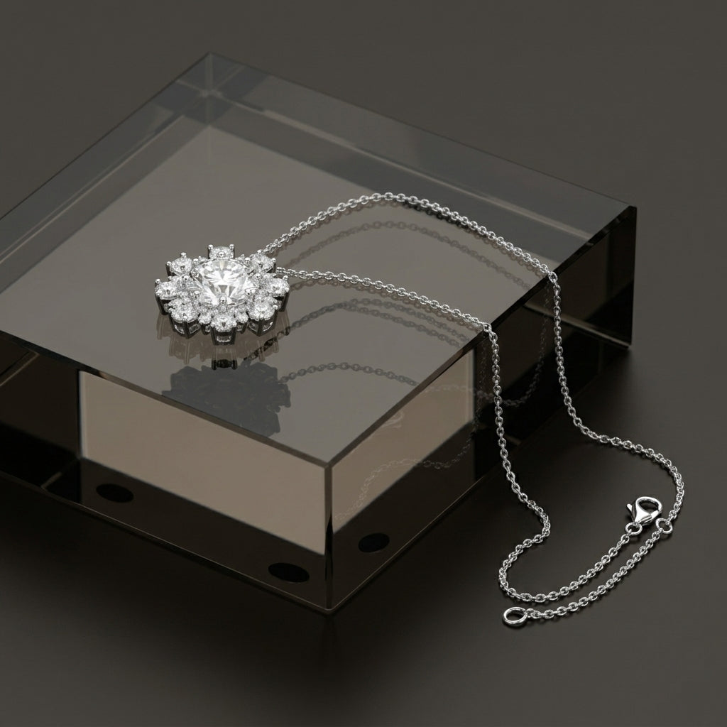 18K White Gold Flower Diamond Pendant