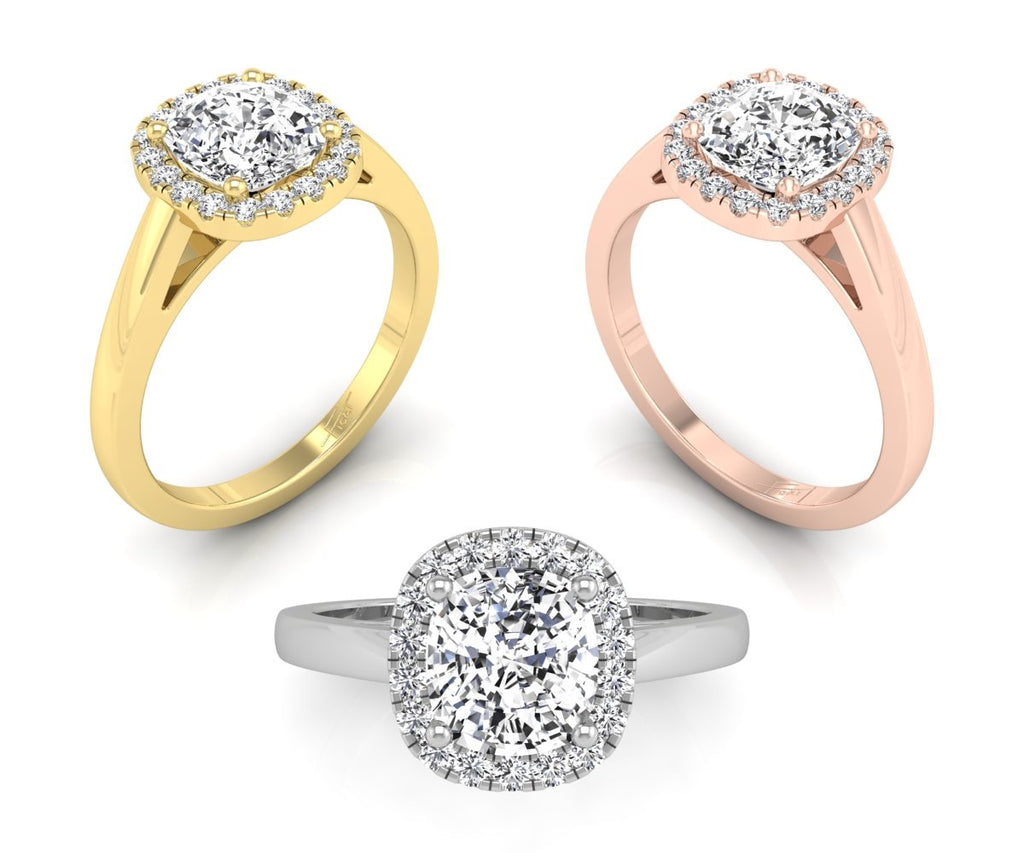 18K Halo Cushion Diamond Engagement Ring — 3 COLOR