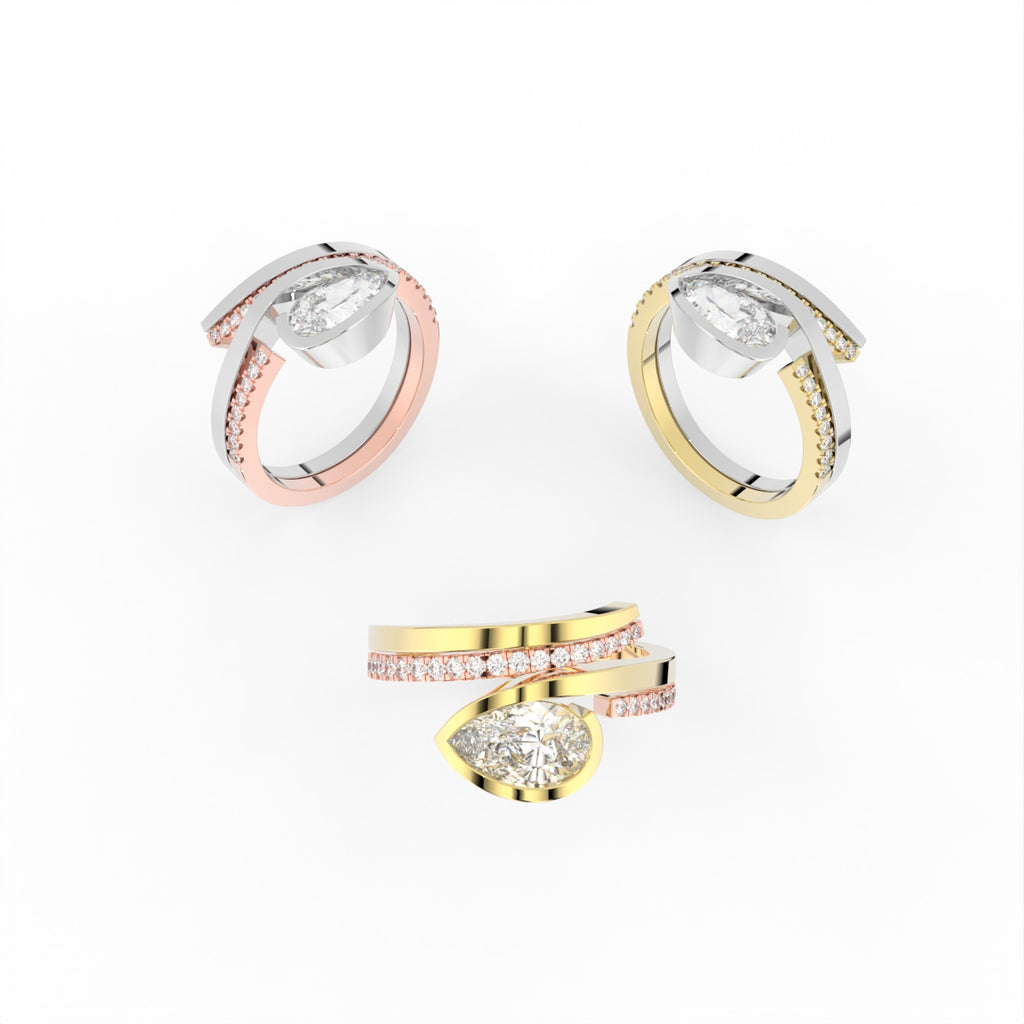 Sterling Silver Pear Diamond Ring — 3 COLOR