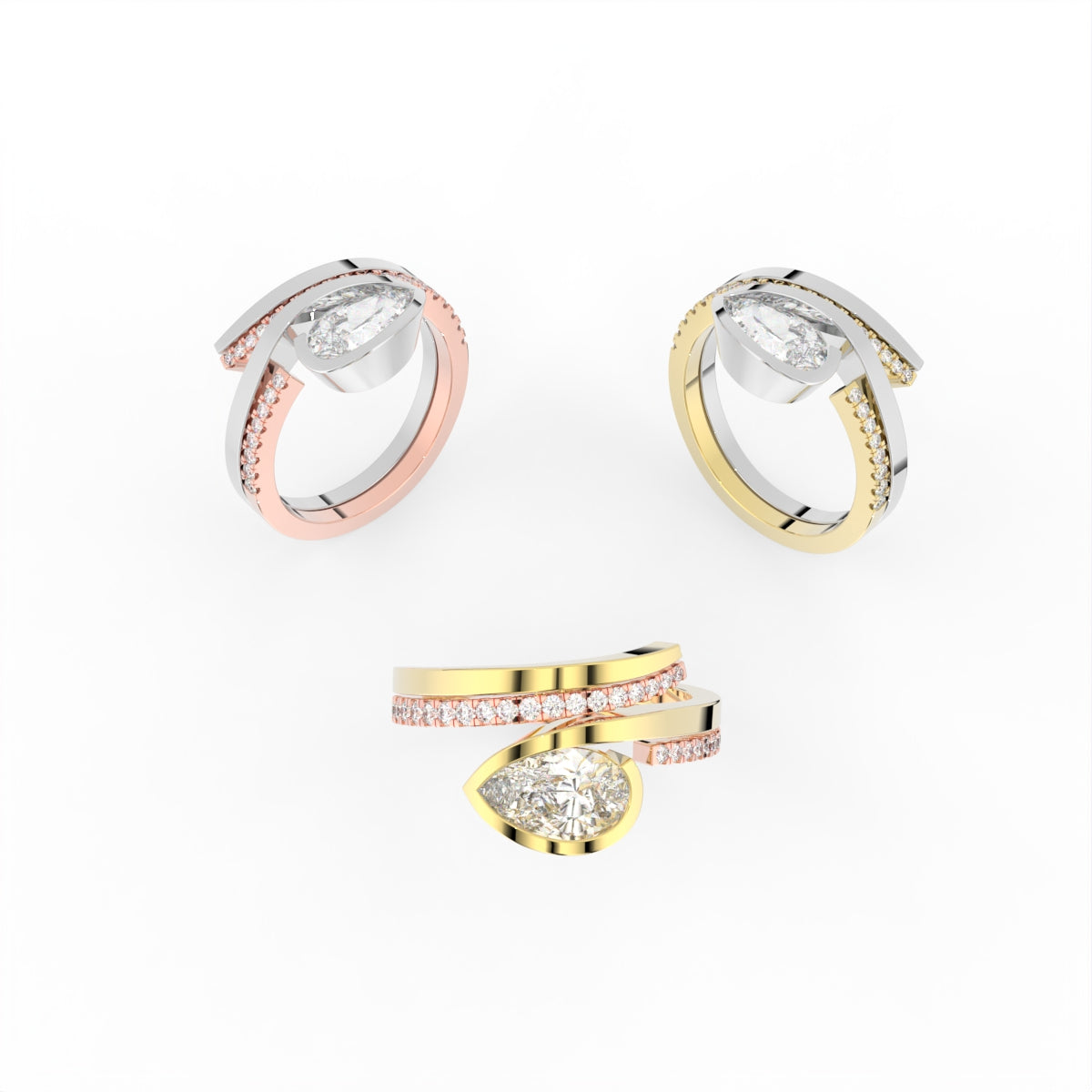 Sterling Silver Pear Diamond Ring — 3 COLOR