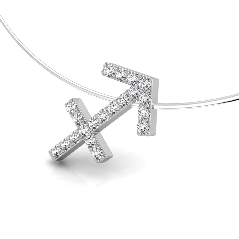 18K White Gold Zodiac Round Diamond Pendant — 3D VIEW