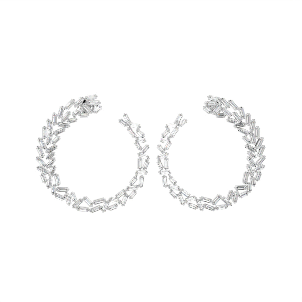 18K Baguette Diamond Moon Earrings — 3D VIEW