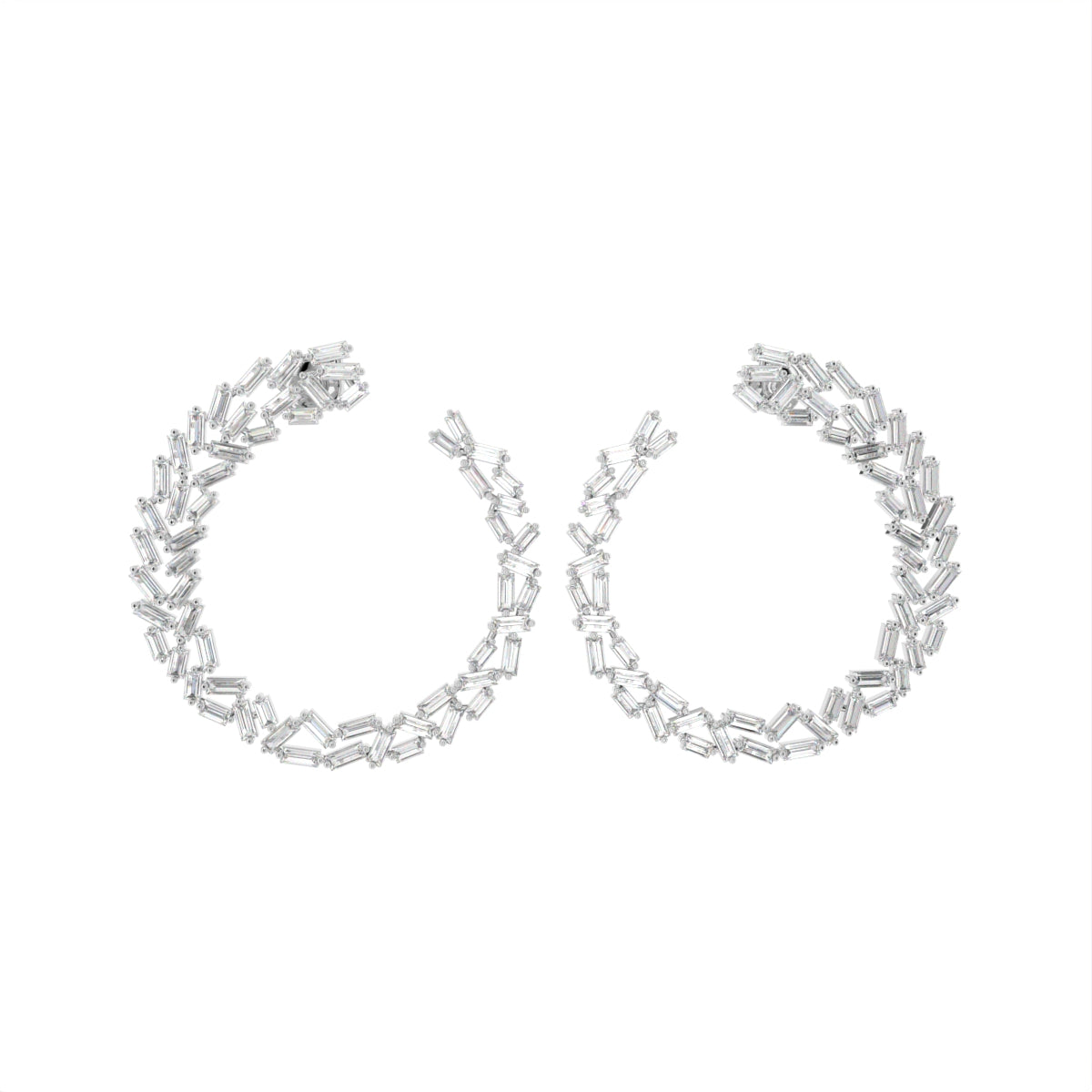 18K Baguette Diamond Moon Earrings — 3D VIEW