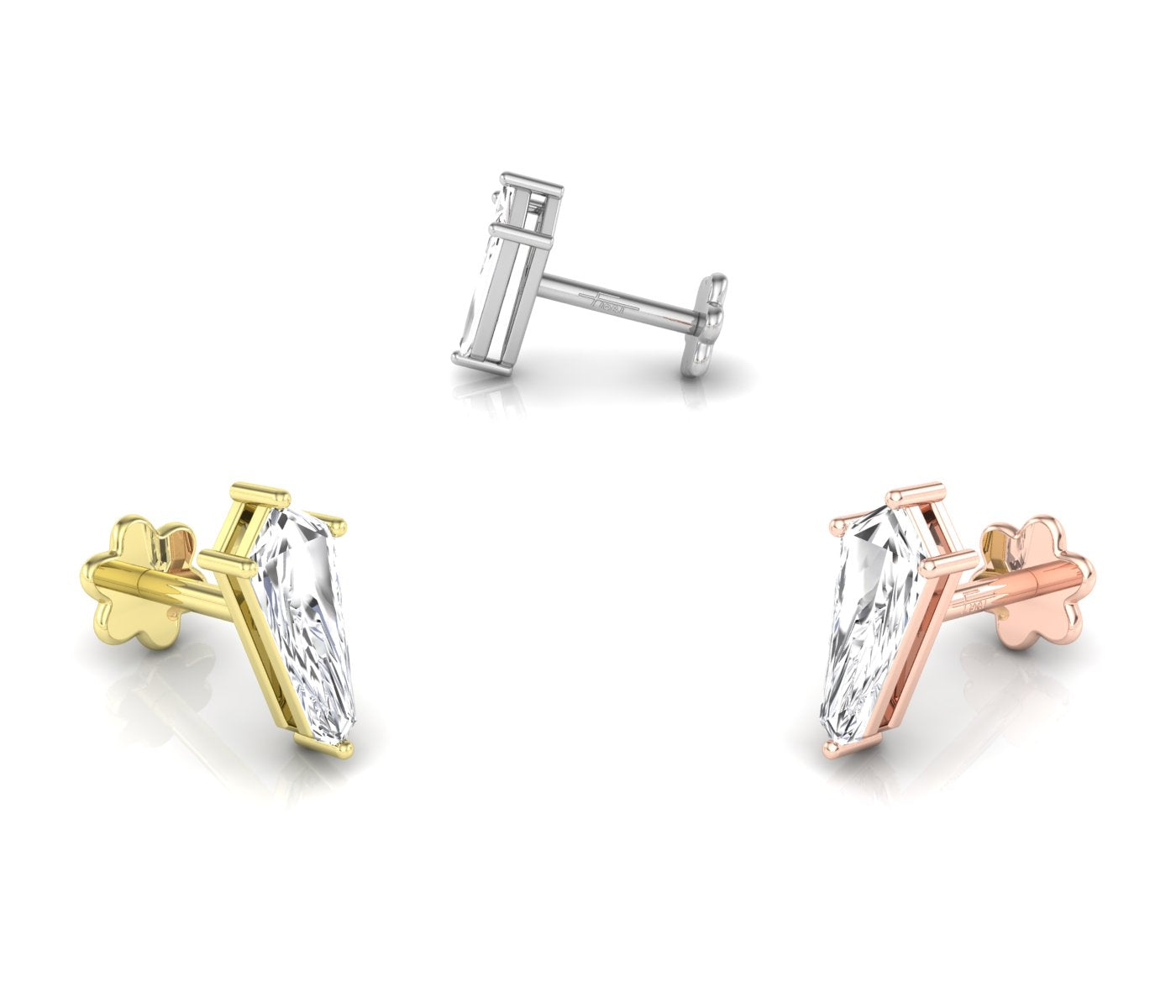 18K Fancy Bezel Diamond Stud Earrings — 3 COLOR