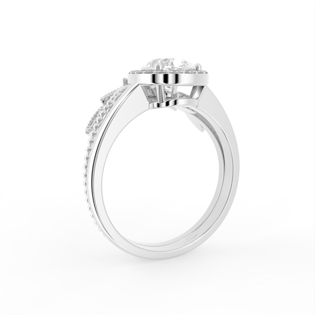 18K Halo Pear Diamond Engagement Ring — 3D VIEW