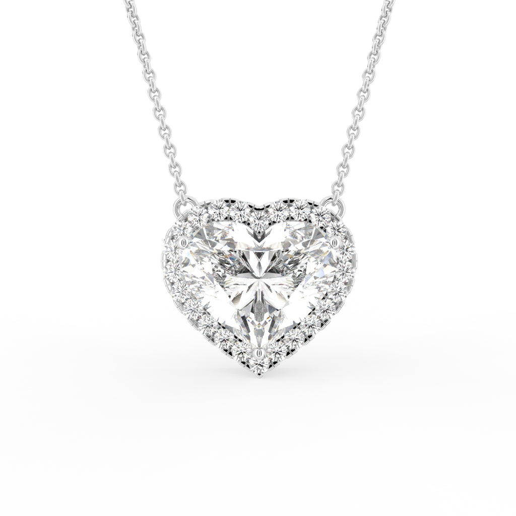 18K Halo Heart Diamond Pendant — FRONT