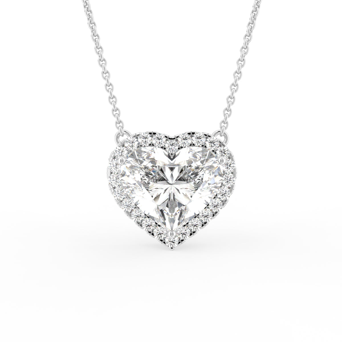 18K Halo Heart Diamond Pendant — FRONT