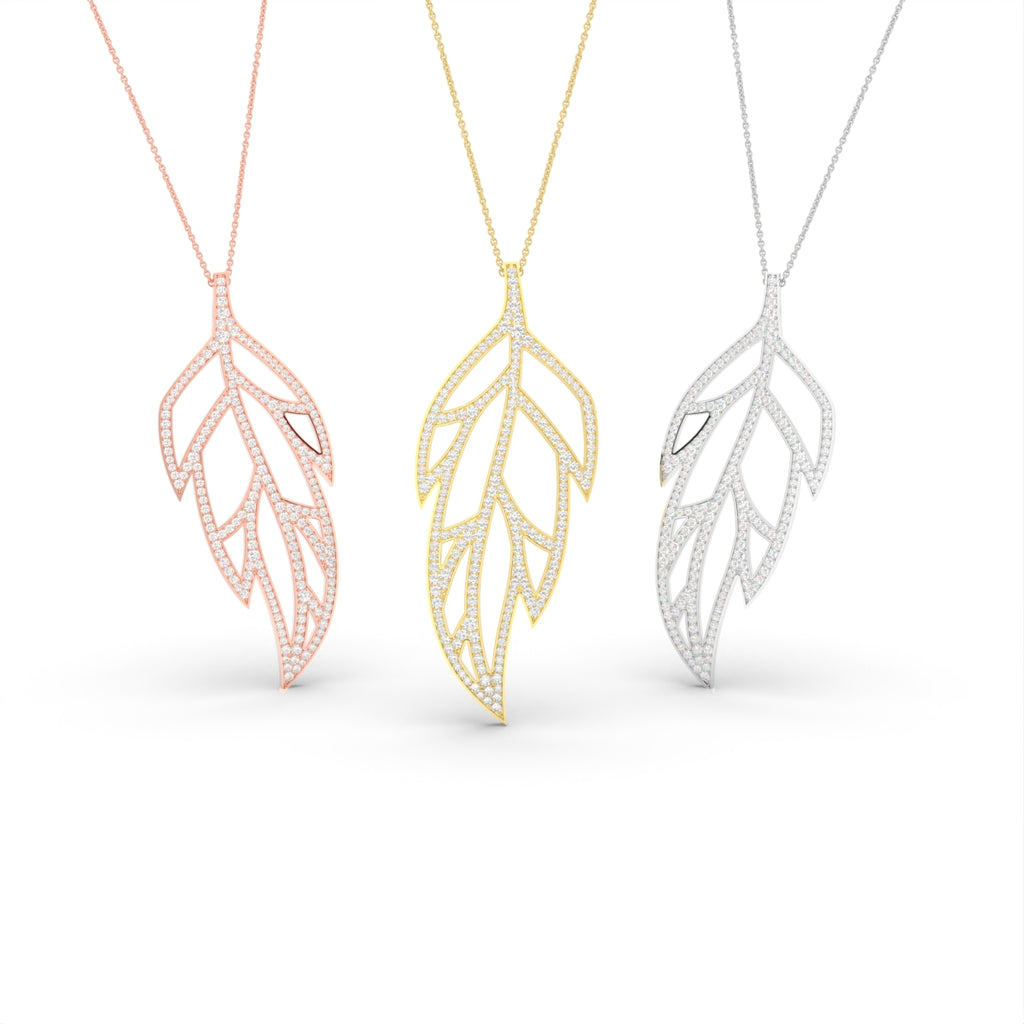 14K White Gold Floral Round Diamond Pendant — 3 COLOR