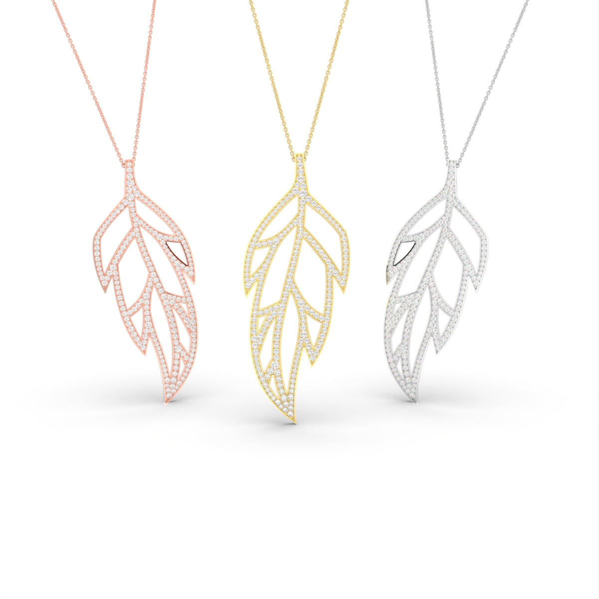 14K White Gold Floral Round Diamond Pendant — 3 COLOR