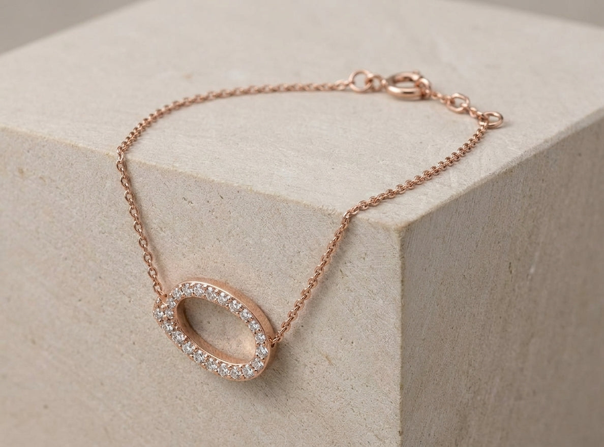 18K Rose Gold Alphabet Round Diamond Bracelet