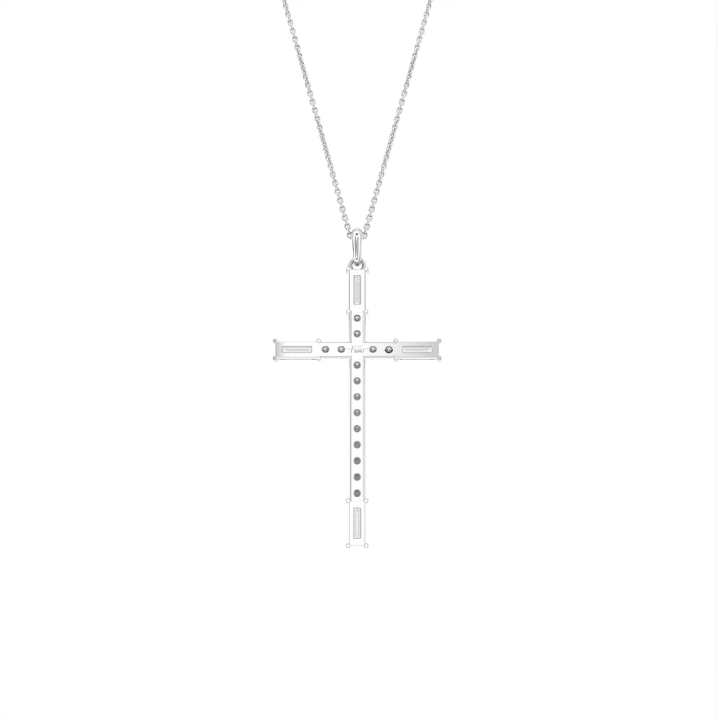 vimg:FJ3351|vimg:FJ3347|14K White Gold Cross Baguette Diamond Pendant — BACK