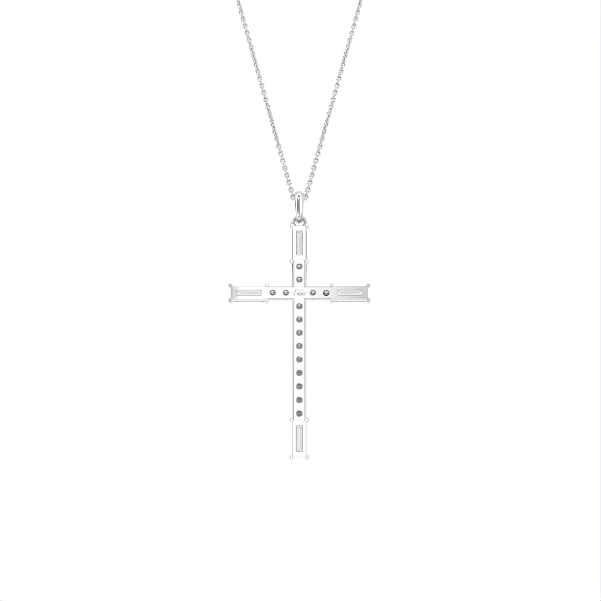 vimg:FJ3351|vimg:FJ3347|14K White Gold Cross Baguette Diamond Pendant — BACK
