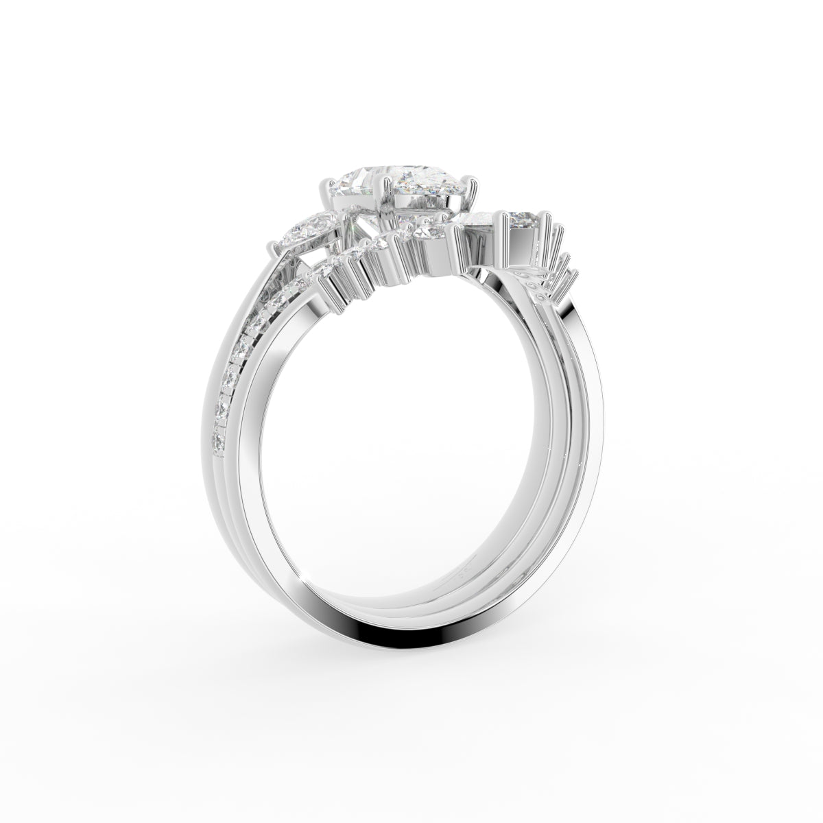 vimg:FJ6832|vimg:FJ6833|18K Bespoke Oval Diamond Ring Set — 3D VIEW