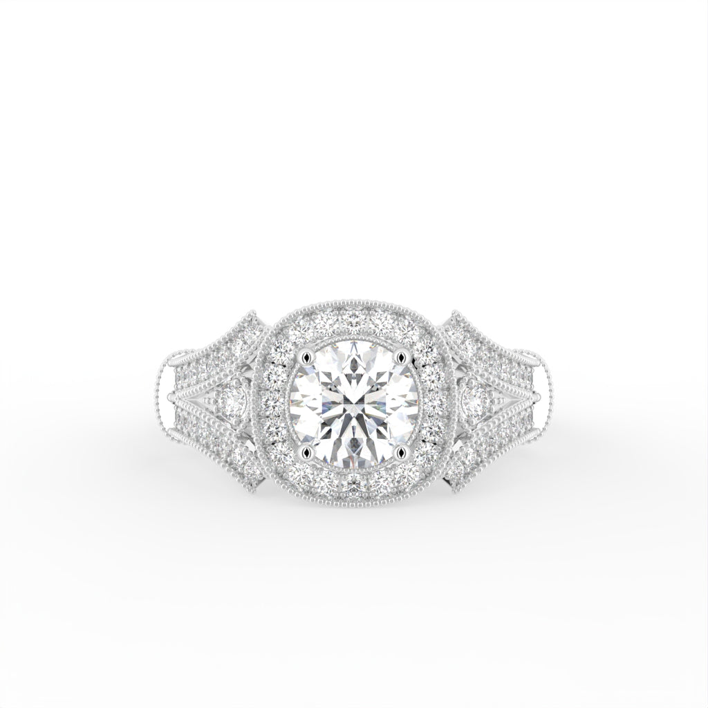 18K Bespoke Halo Round Diamond Ring — TOP