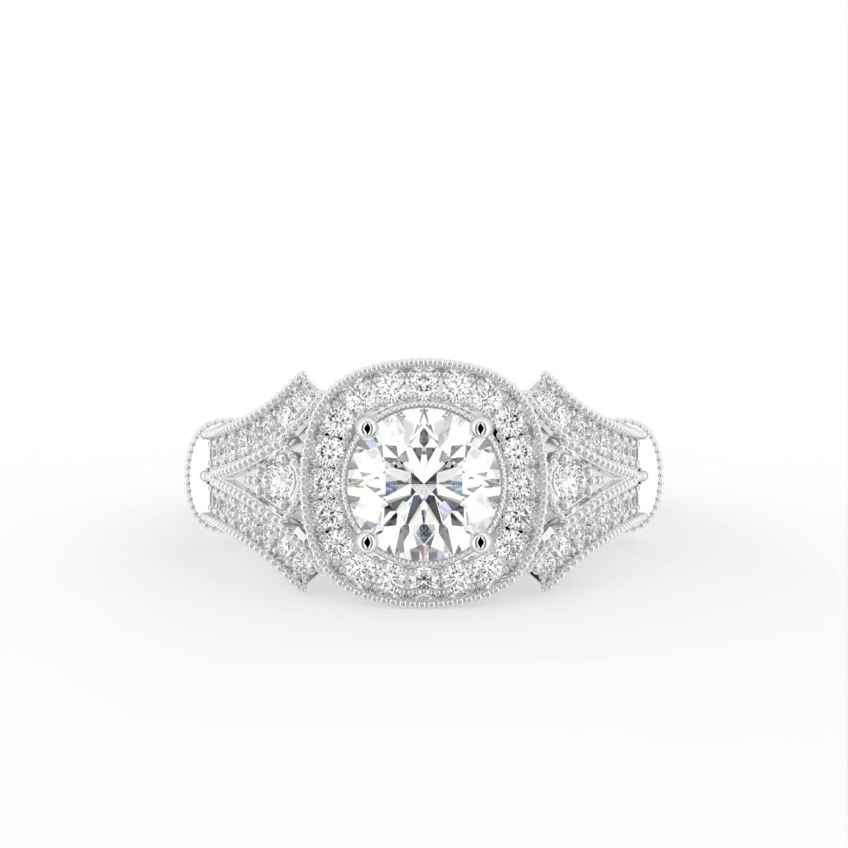 18K Bespoke Halo Round Diamond Ring — TOP