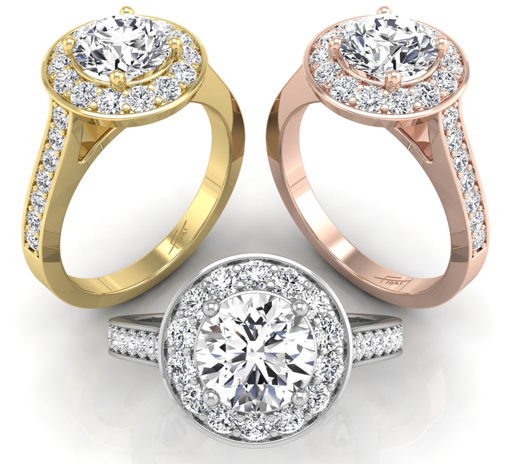 18K Halo Round Diamond Engagement Ring — 3 COLOR