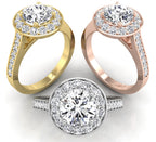 18K Halo Round Diamond Engagement Ring — 3 COLOR