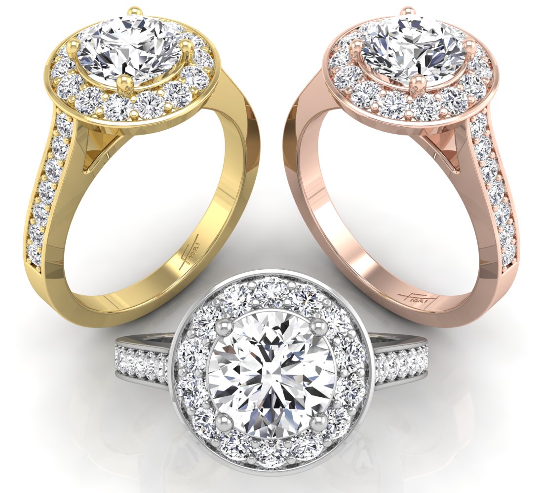 18K Halo Round Diamond Engagement Ring — 3 COLOR
