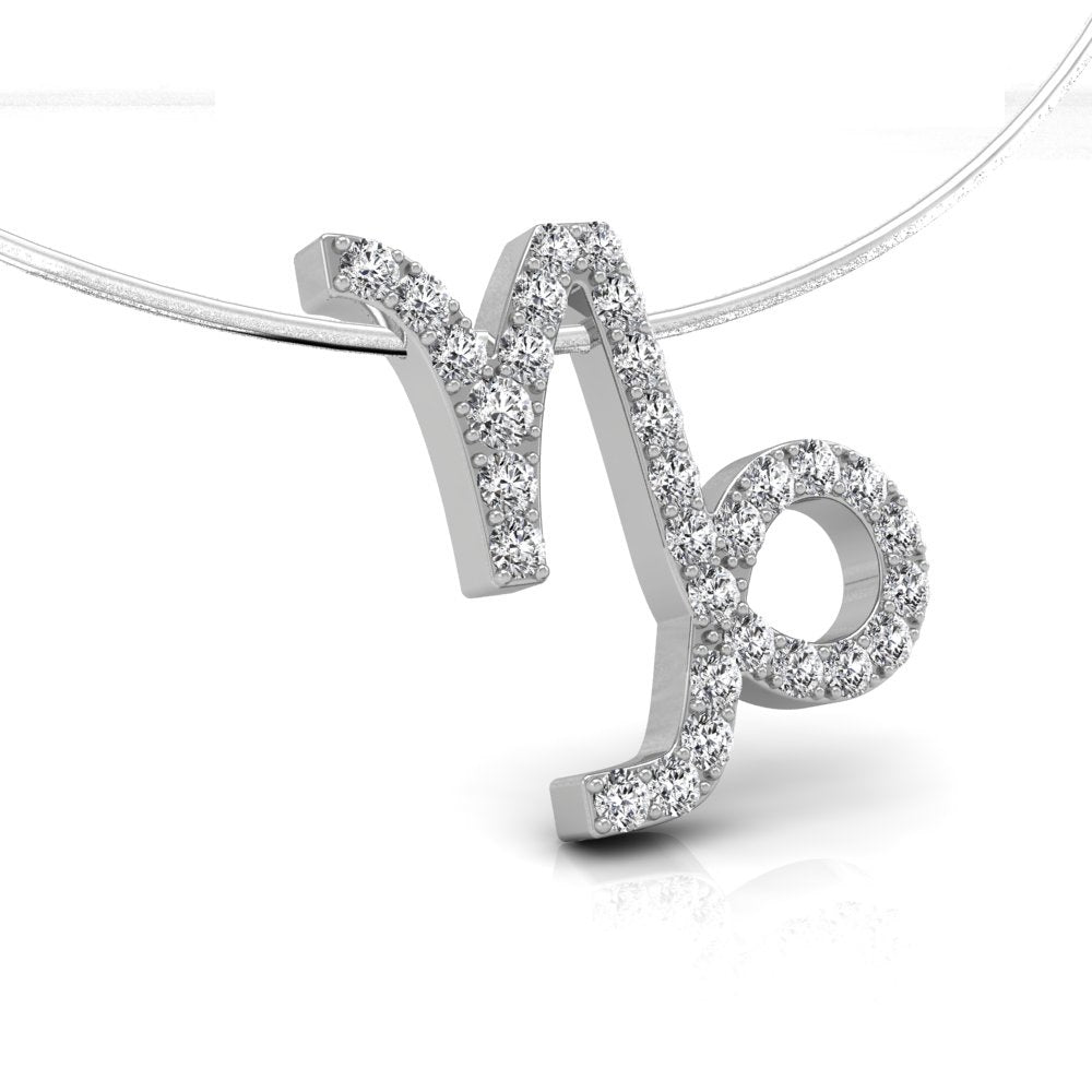 18K White Gold Zodiac Round Diamond Pendant — RIGHT