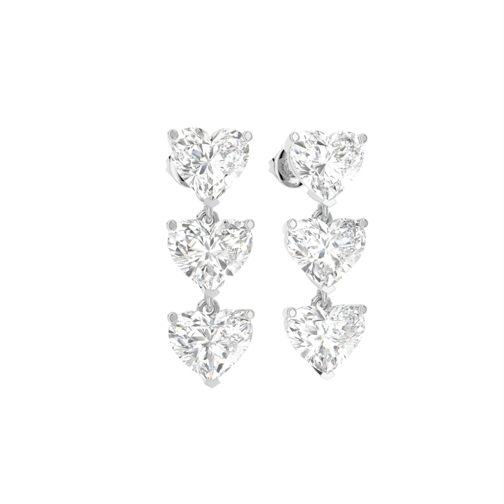 18K Heart Diamond Drop Earrings — 3D VIEW