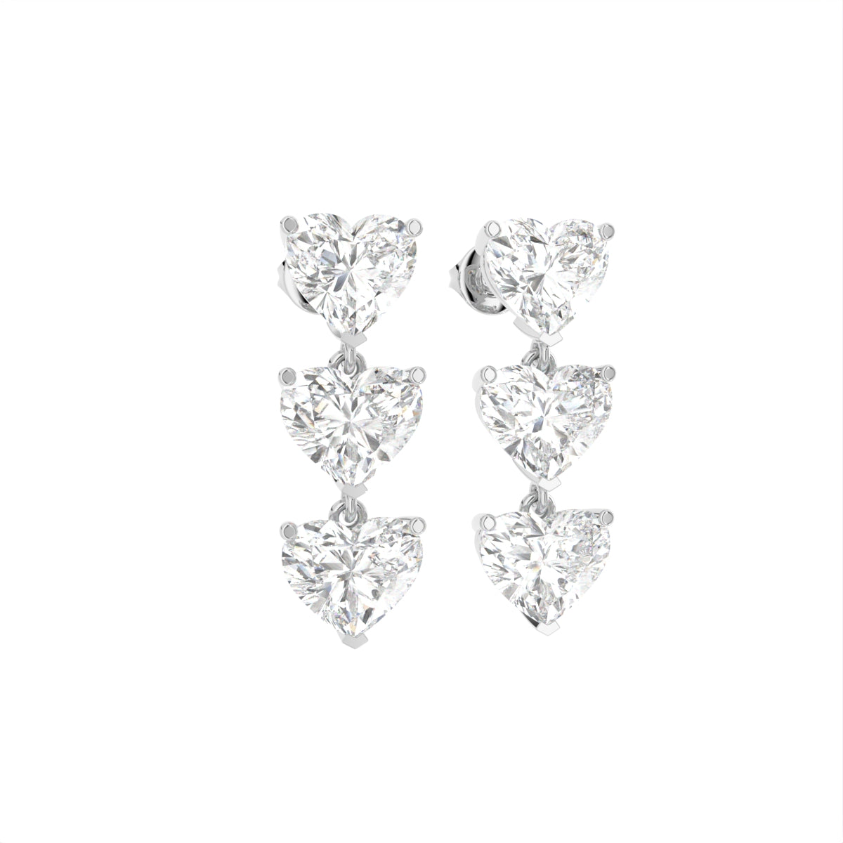 18K Heart Diamond Drop Earrings — 3D VIEW