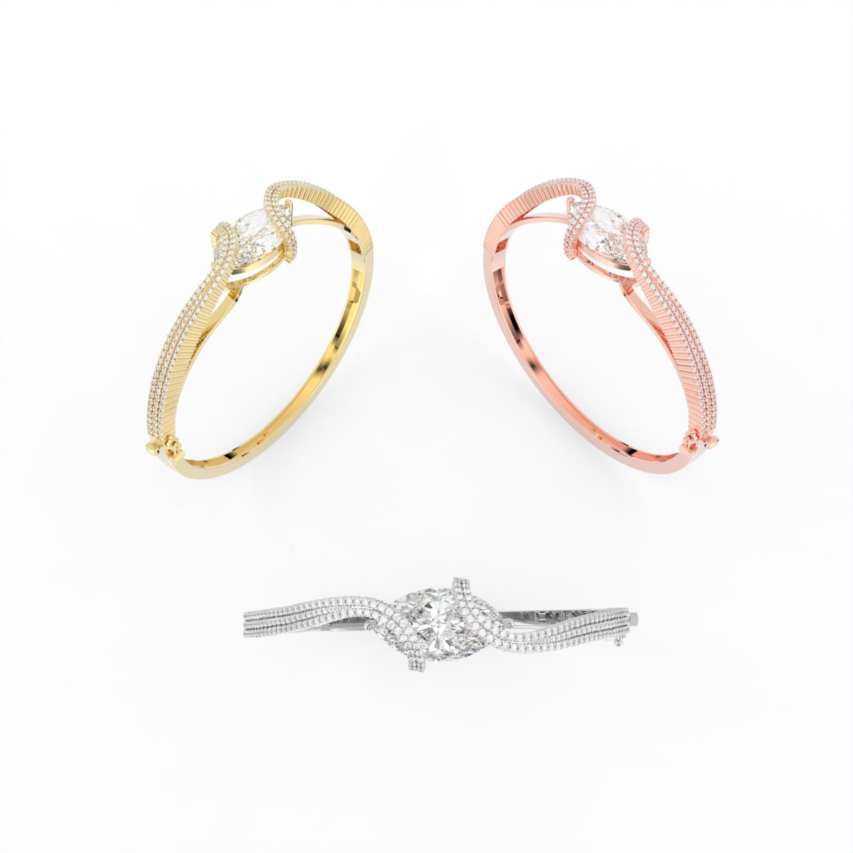 Sterling Silver Diamond Bangle — 3 COLOR