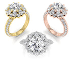 18K White Gold Floral Round Diamond Ring — 3 COLOR