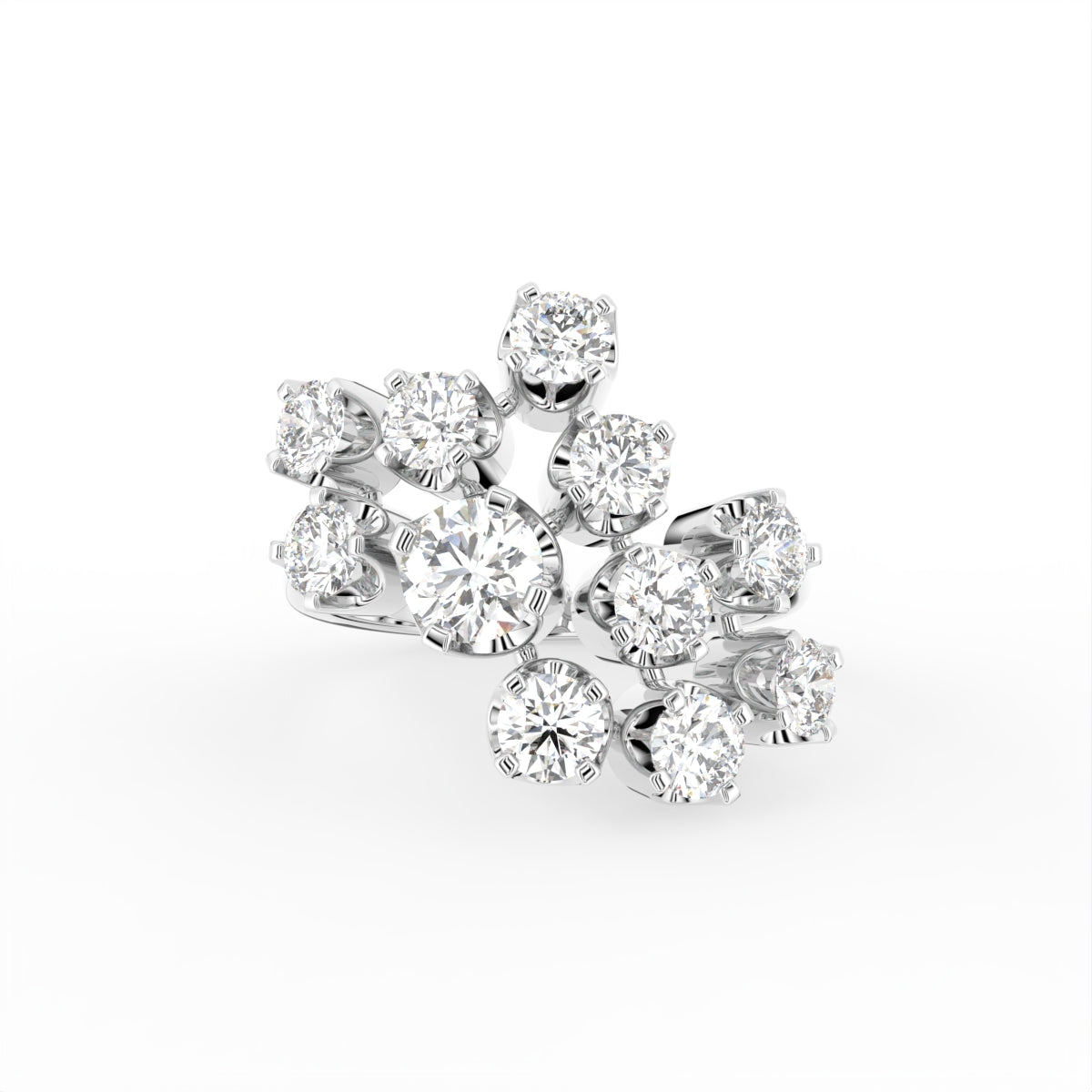18K White Gold Round Diamond Cocktail Ring — TOP