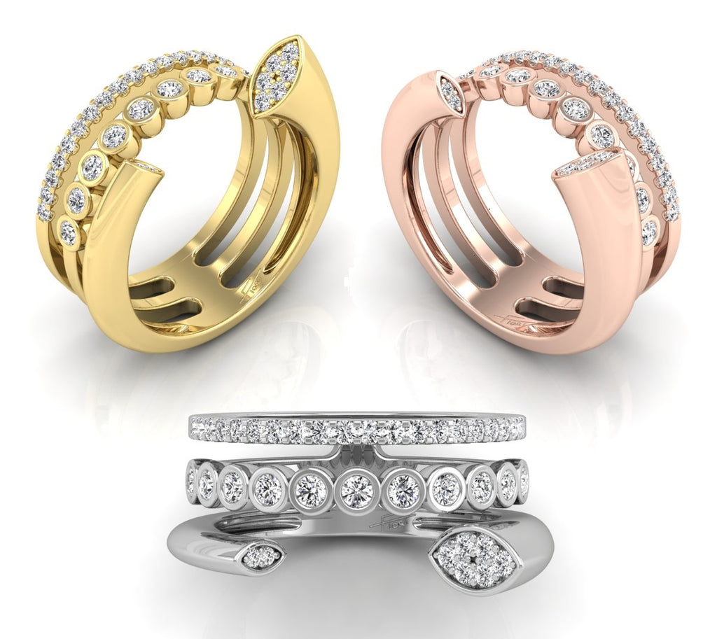 14K White Gold Round Diamond Ring — 3 COLOR