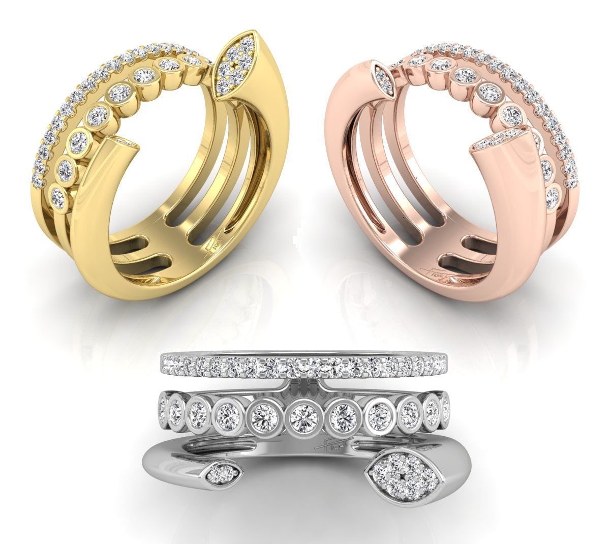14K White Gold Round Diamond Ring — 3 COLOR