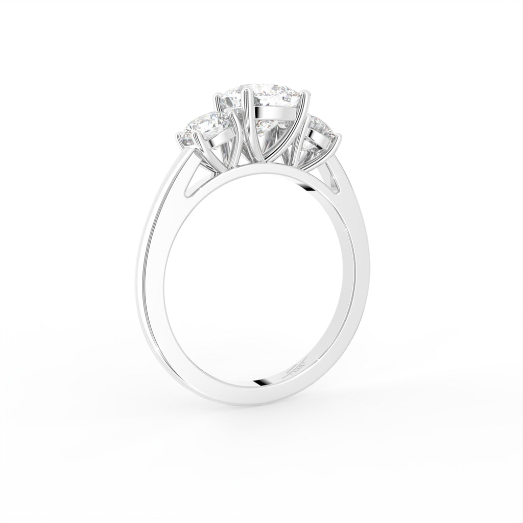 18K Trilogy Cushion Diamond Ring — 3D VIEW