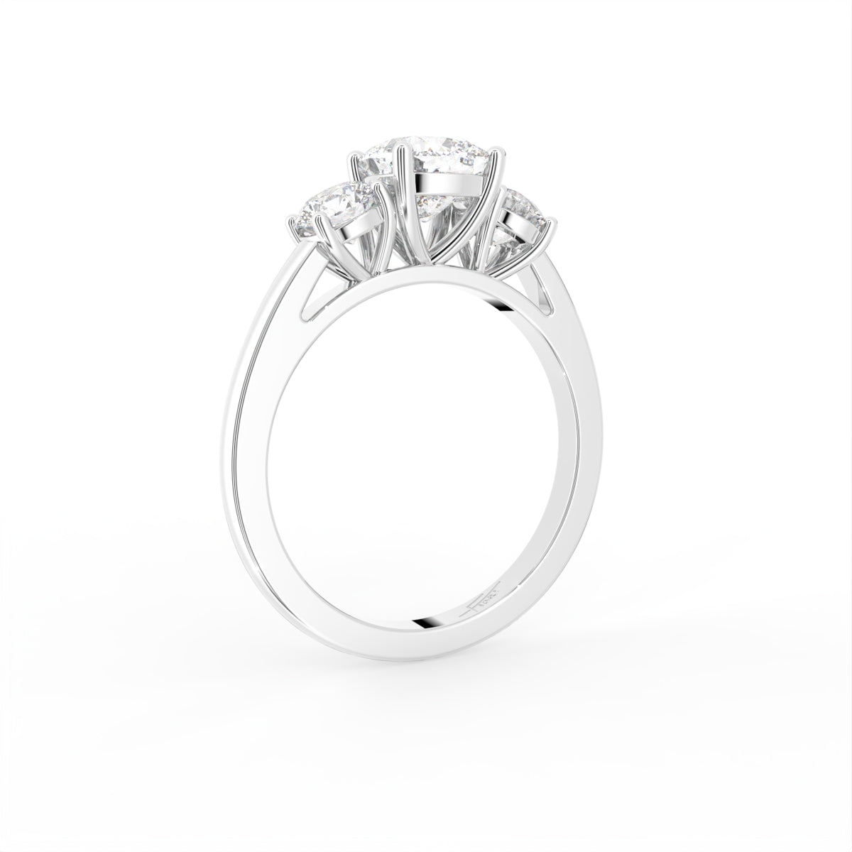 18K Trilogy Cushion Diamond Ring — 3D VIEW