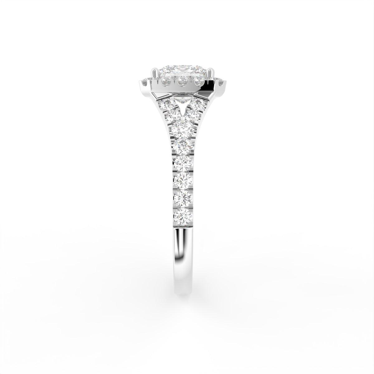 18K Halo Princess Cut Diamond Ring — SIDE